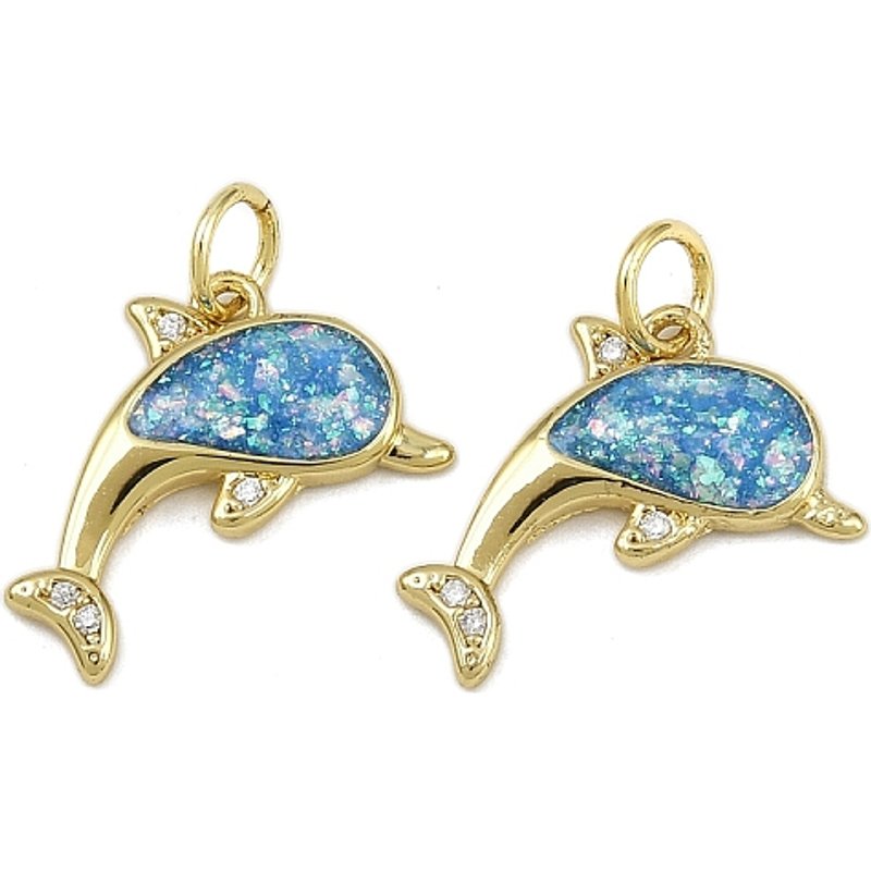 Brass Micro Pave Cubic Zirconia Dolphin Pendant with Jump Ring — Charms & Pendants