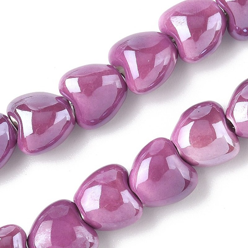 Fils de perles en porcelaine violette en forme de cœur, 40pcs — Perles à bijoux