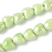 Handmade Porcelain Heart Beads Strands, Green Yellow, 40pcs — Jewelry Beads