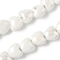 Handmade Porcelain Heart Beads Strands, White, 40pcs/strand