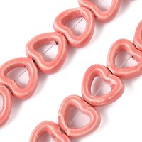 Brins de perles en porcelaine fait main, cœur, rose, 25pcs/brin — Perles à bijoux