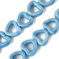 Brins de perles en porcelaine fait main, cœur, bleu ciel, 25pcs — Perles à bijoux