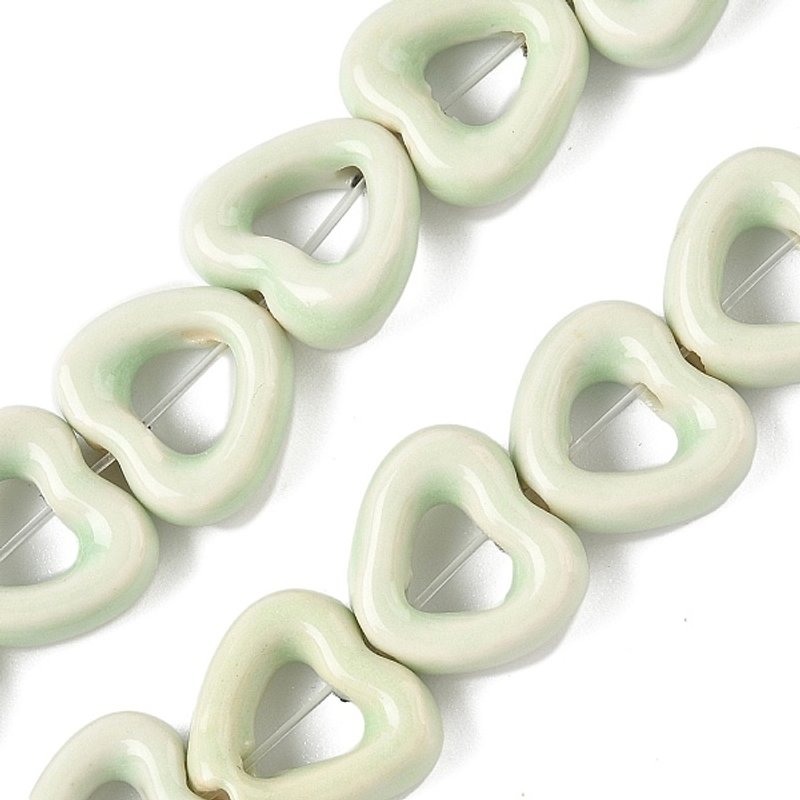 Brins de perles en porcelaine faites à la main, cœur, 25pcs — Perles à bijoux