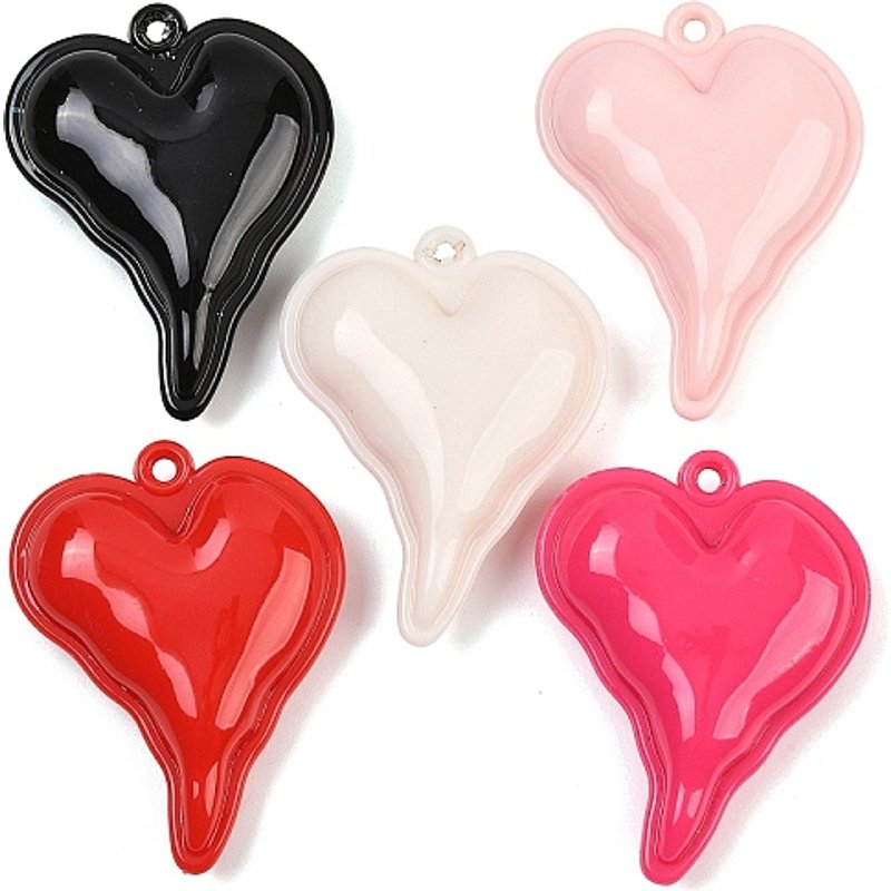 Pendentif en acrylique opaque en forme de cœur, rouge foncé, 54x42x15.5mm — Breloques et pendentifs