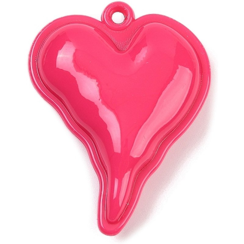 Pendentif en acrylique opaque en forme de cœur, rose vif, 54x42x15.5mm — Breloques et pendentifs