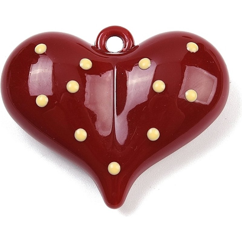 Opaque Acrylic Enamel Heart Pendant, Dark Red — Charms & Pendants