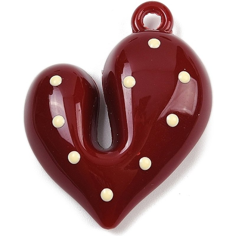 Opaque Acrylic Enamel Heart Pendant, Dark Red, 41x33.5mm — Charms & Pendants