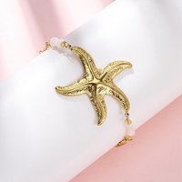 304 Stainless Steel Starfish Link Bracelet with White Shell — Bracelet Women