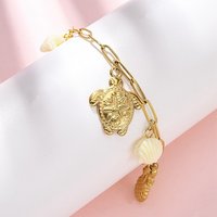 304 Stainless Steel Cable Chain Charm Bracelet with Synthetic Coral — Bracelet Women