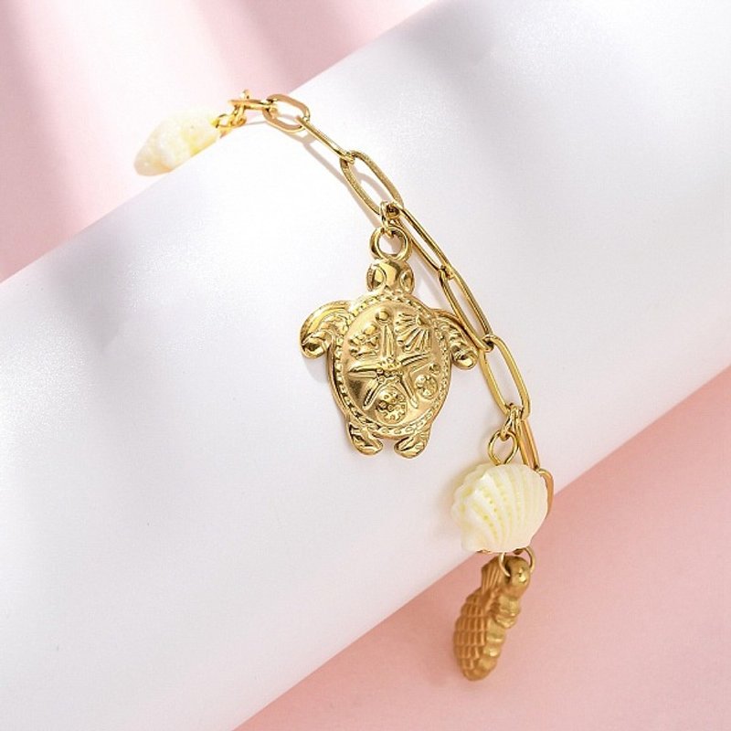Bracelet à Charms en Chaîne en Acier Inoxydable 304 avec Corail Synthétique — Bracelet Femme