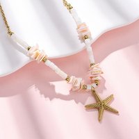 Collier Pendentif Starfish en Acier Inoxydable 304 avec Coquillage et Plaquage en Or — Collier pendentif