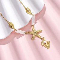 Collier Pendentif en Acier Inoxydable 304 Starfish avec Perle et Coquillage — Collier pendentif