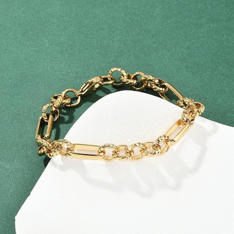 Bracelet Chaîne Figaro en Acier Inoxydable 304 pour Femmes, Plaqué Or 22K — Bracelet Femme
