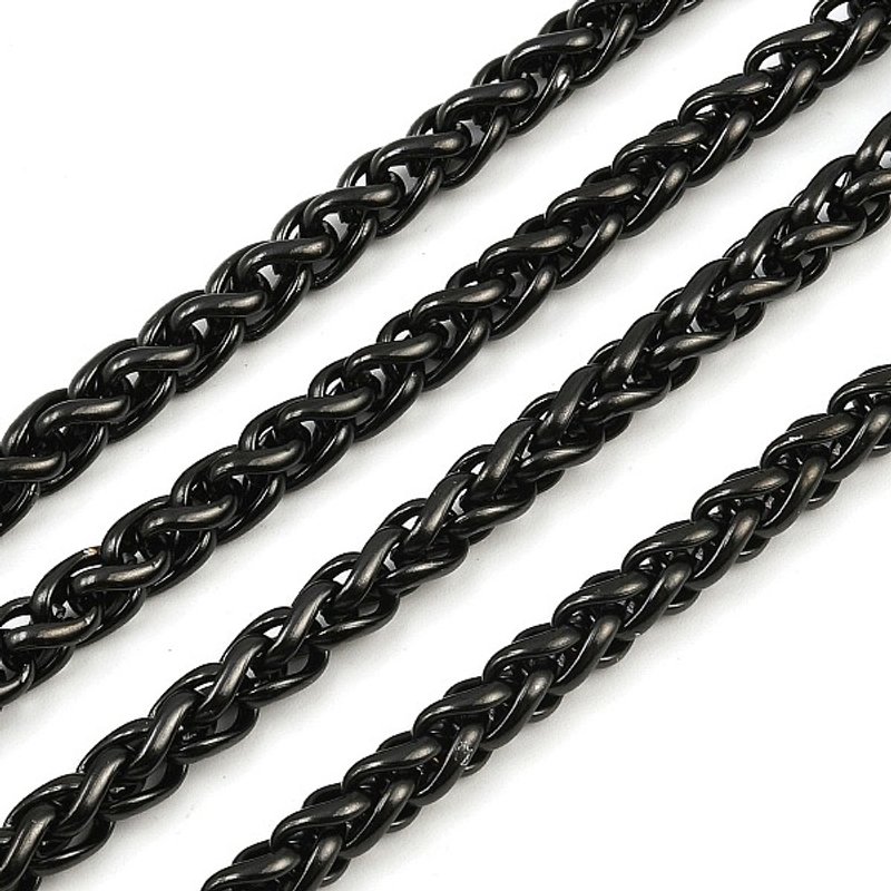 304 Stainless Steel Wheat Chains, Unwelded, Black, 6mm — Chains, Wire & Cord
