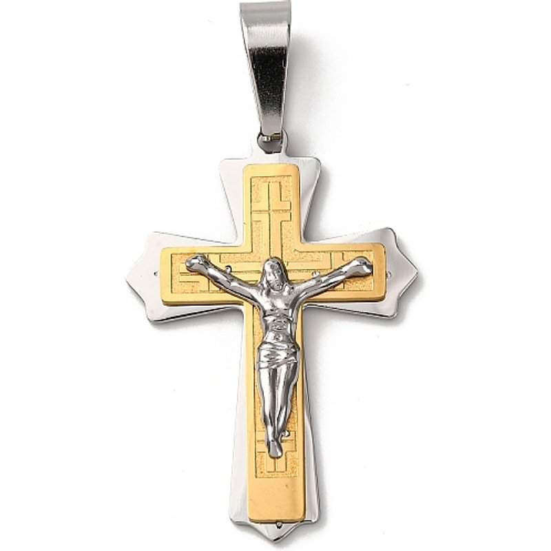 Charms en croix en acier inoxydable 304 avec Jésus, plaqué or — Breloques et pendentifs