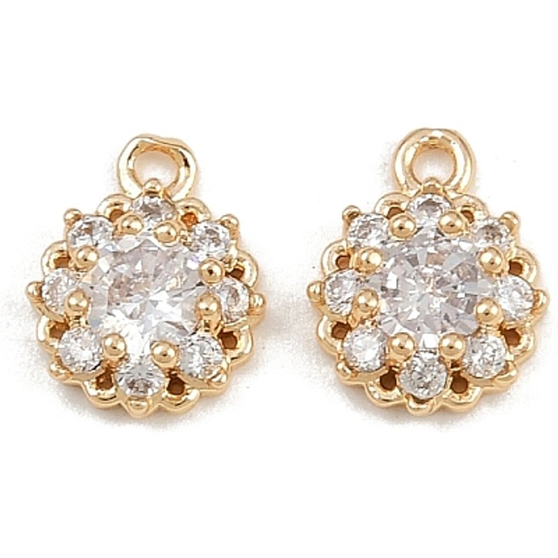Charms ronds plats en zircon cubique micro pavé en laiton, plaqué or 18K — Breloques et pendentifs