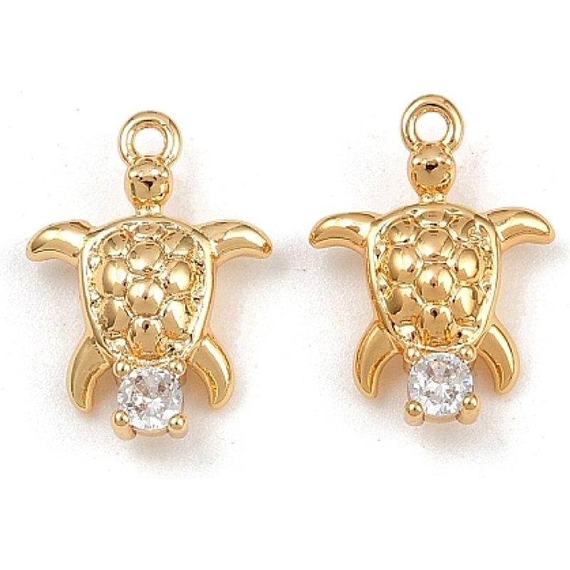Brass Micro Pave Cubic Zirconia Turtle Pendant, 18K Gold Plated — Charms & Pendants
