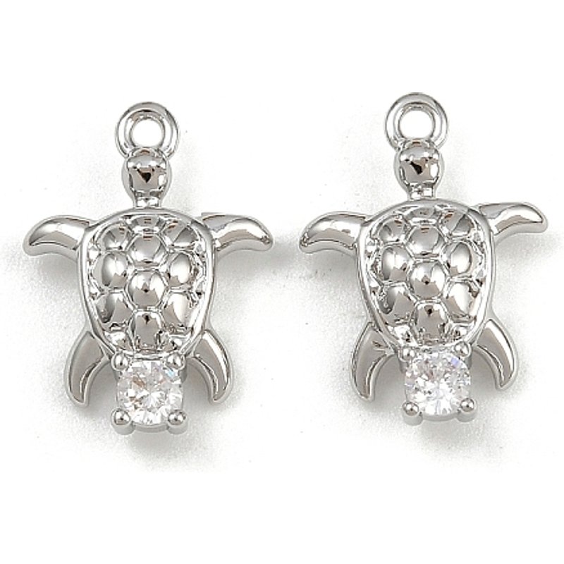 Brass Micro Pave Cubic Zirconia Turtle Pendant, Platinum — Charms & Pendants