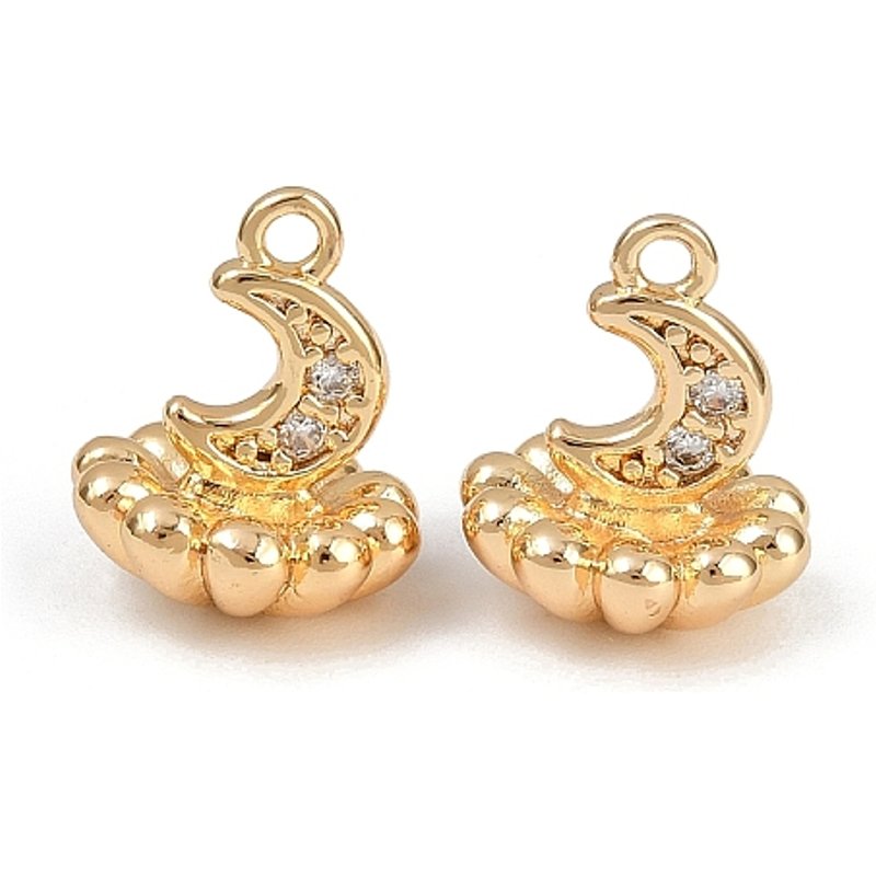 Brass Micro Pave Cubic Zirconia Moon with Cloud Charms — Charms & Pendants