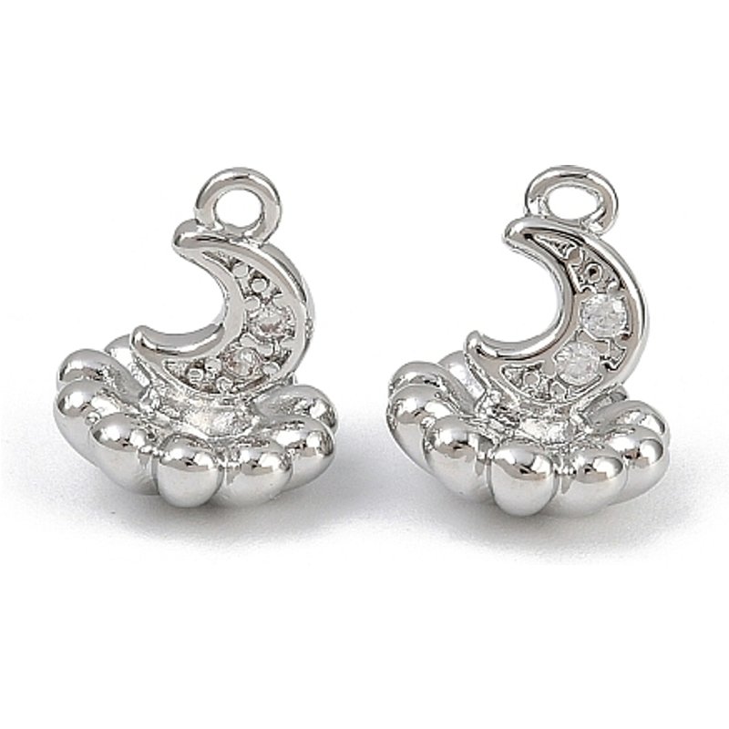 Brass Micro Pave Cubic Zirconia Moon with Cloud Charms — Charms & Pendants
