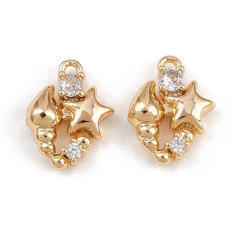 Brass Micro Pave Cubic Zirconia Star Charms, 18K Gold Plated — Charms & Pendants