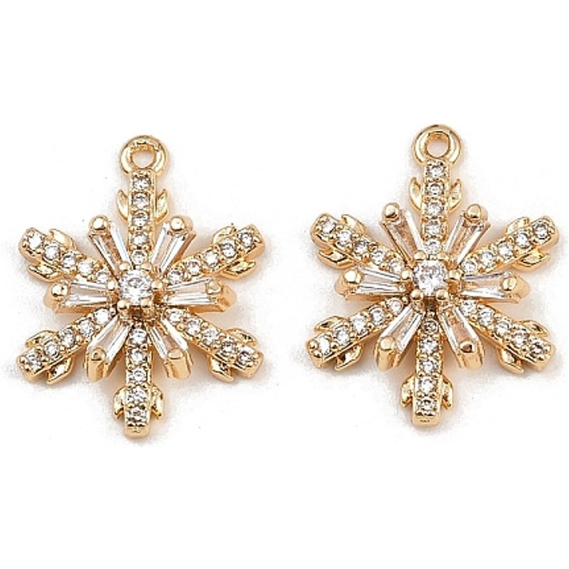 Brass Micro Pave Snowflake Pendant, 18K Gold Plated — Charms & Pendants
