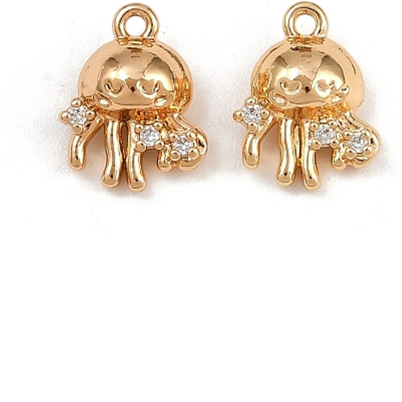 Brass Micro Pave Cubic Zirconia Jellyfish Charms, 18K Gold Plated — Charms & Pendants
