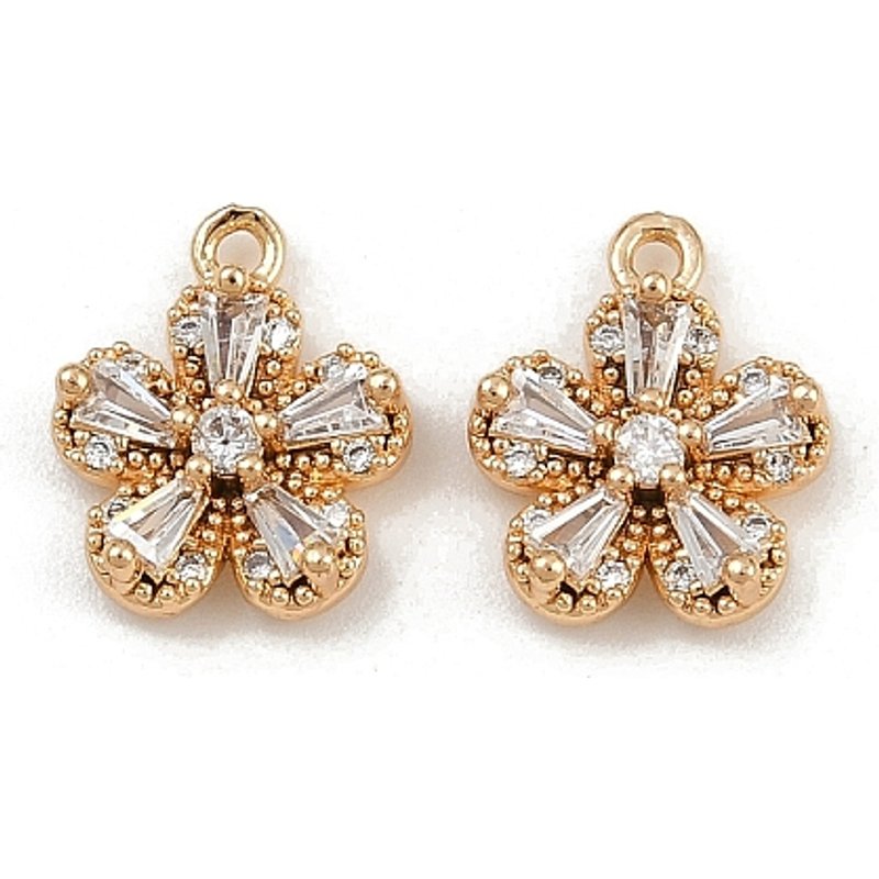 Charms en Fleur en Zircon Cubique Micro Pave en Laiton, Plaqué Or 18K — Breloques et pendentifs
