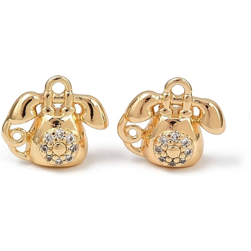 Brass Micro Pave Cubic Zirconia Telephone Charms, 18K Gold Plated — Charms & Pendants