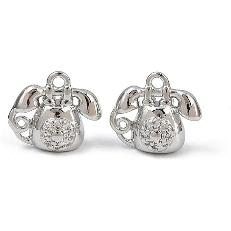 Brass Micro Pave Cubic Zirconia Telephone Charms, Platinum — Charms & Pendants