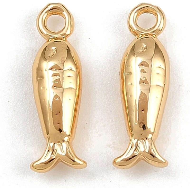 Brass Fish Charms, Real 18K Gold Plated, 15x4.5x3.5mm — Charms & Pendants