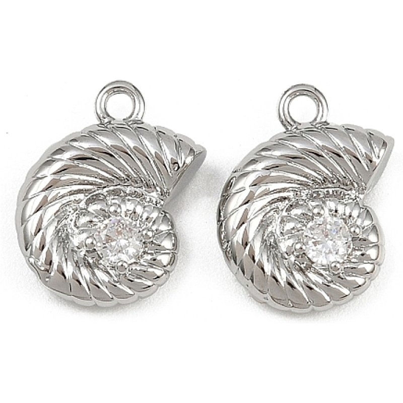 Brass Micro Pave Cubic Zirconia Shell Shape Charms