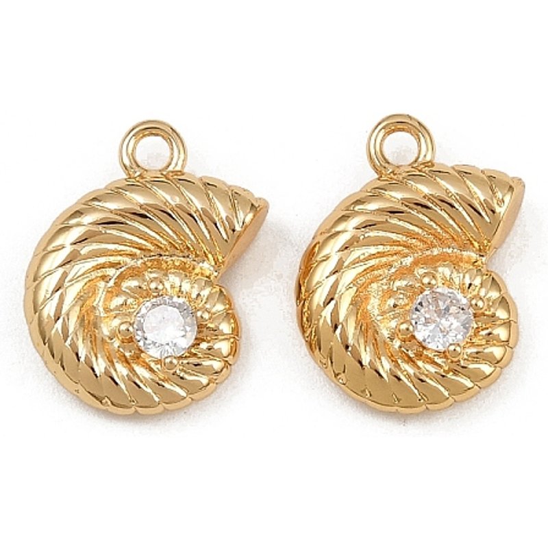 Brass Micro Pave Cubic Zirconia Shell Shape Charms, 18K Gold Plated — Charms & Pendants