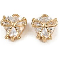 Brass Micro Pave Cubic Zirconia Heart with Bowknot Pendant