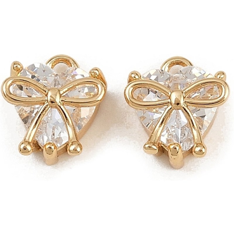 Brass Micro Pave Cubic Zirconia Heart with Bowknot Pendant — Charms & Pendants