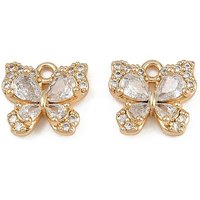 Brass Micro Pave Cubic Zirconia Butterfly Charms, 18K Gold Plated