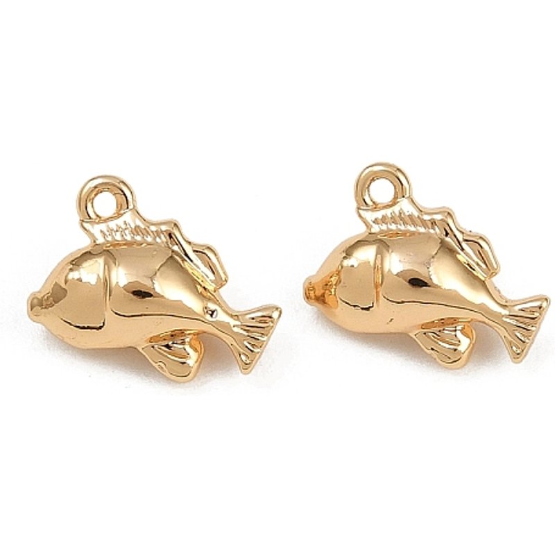Brass Fish Charms, Real 18K Gold Plated, 9x11x5mm — Charms & Pendants