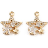 Brass Micro Pave Cubic Zirconia Star Pendant, 18K Gold Plated