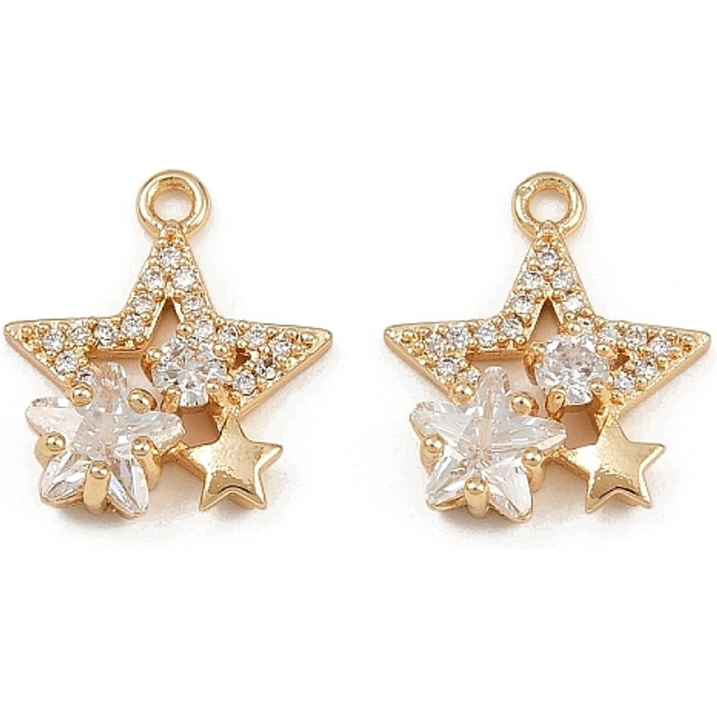 Brass Micro Pave Cubic Zirconia Star Pendant, 18K Gold Plated — Charms & Pendants
