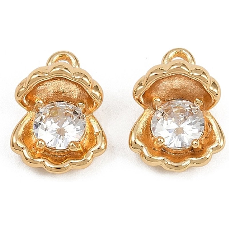Brass Micro Pave Cubic Zirconia Shell Shape Charms, 18K Gold Plated — Charms & Pendants