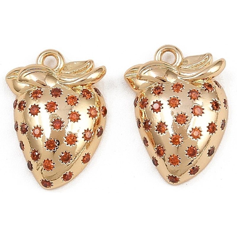 Brass Micro Pave Cubic Zirconia Strawberry Pendant, 18K Gold Plated — Charms & Pendants