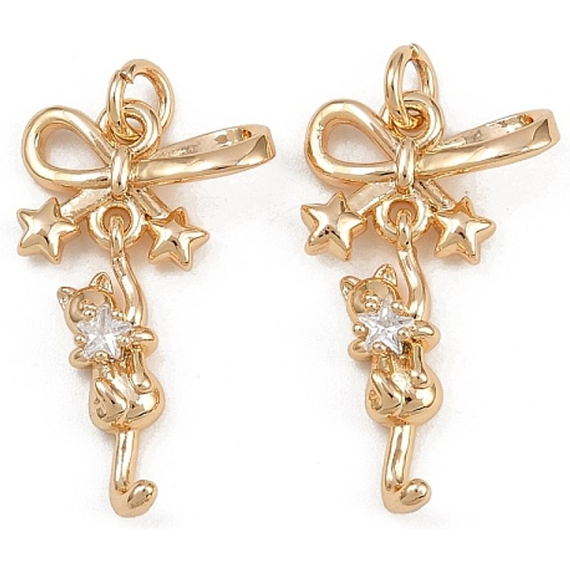 Brass Micro Pave Cubic Zirconia Bowknot with Star Pendant — Charms & Pendants