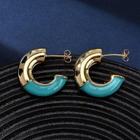 Boucles d'oreilles en laiton émaillé en forme de C, plaquées or 18K, bleues — Bijoux fantaisie