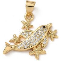 Brass Micro Pave Cubic Zirconia Whale Pendant, 18K Gold Plated