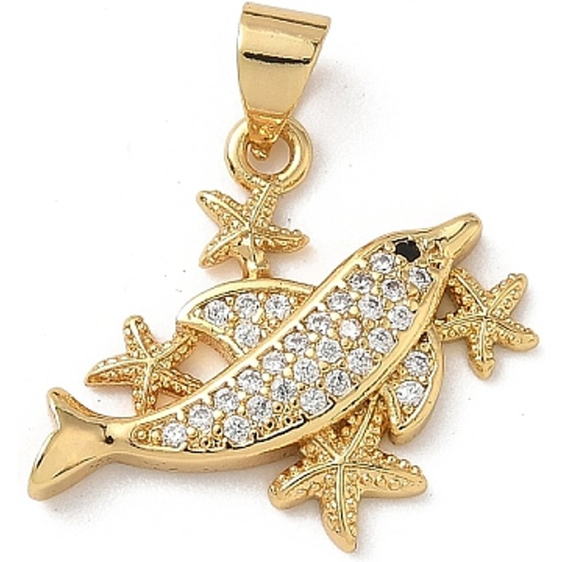 Pendentif Baleine en Zirconia Cubique Micro Pave, Plaqué Or 18K — Breloques et pendentifs