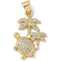 Brass Micro Pave Cubic Zirconia Turtle Pendant, 18K Gold Plated