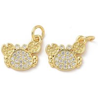 Brass Micro Pave Cubic Zirconia Crab Charm, 18K Gold Plated
