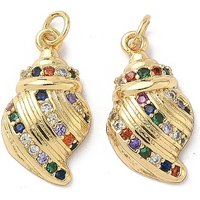 Brass Micro Pave Cubic Zirconia Shell Pendants, 18K Gold Plated