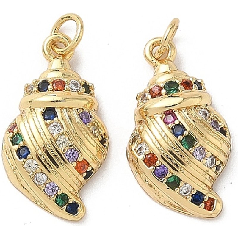 Brass Micro Pave Cubic Zirconia Shell Pendants, 18K Gold Plated — Charms & Pendants