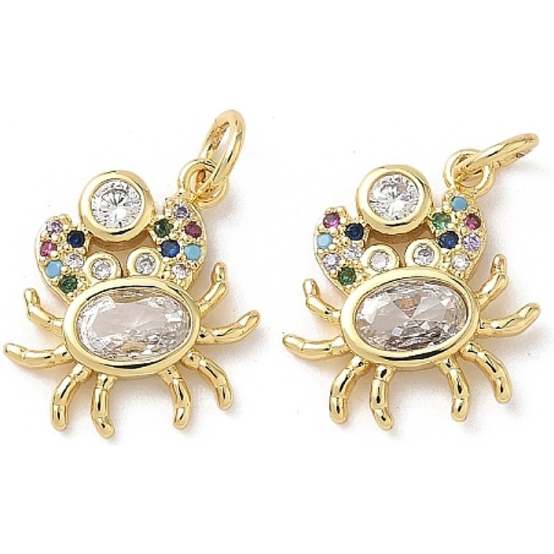 Brass Micro Pave Cubic Zirconia Crab Pendant, 18K Gold Plated — Charms & Pendants